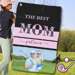The Best Mum Stylish Photo Black Pink Lettering Golf Towel<br><div class="desc">Love this look -- against a black background -- MOM -- in special black and pink lettering with a favourite family photo. A chic and stylish gift idea -- perfect for a holiday or retirement gift idea. if you need any design assistance or a special request, just send a chat...</div>