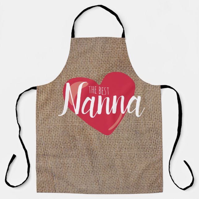 The Best Nanna Faux Burlap Red Heart Custom Text Apron (Front)
