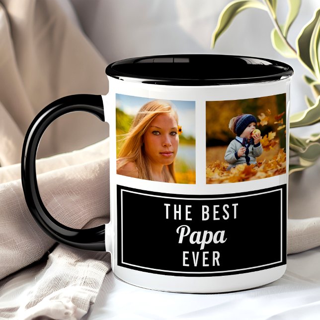 The Best Papa Ever Black Collage Photo Mug (Creator Uploaded)