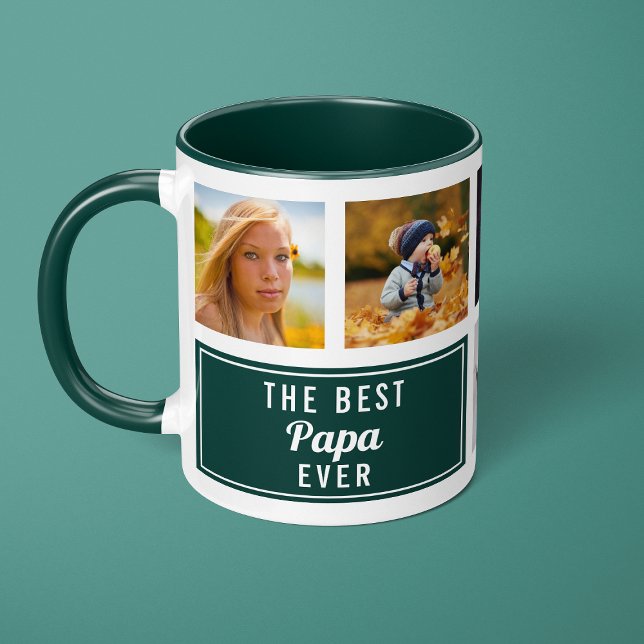 The Best Papa Ever Green Collage Custom Photo Mug (Creator Uploaded)