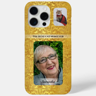 The Best Pet Mom Ever Photo Name Gold Floral  iPhone 15 Pro Max Case