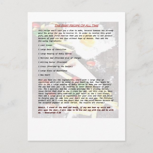 The Best Recipe of All Time - Gospel Tract Postcard (Front)