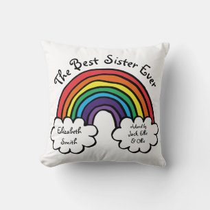 The Best Sister Ever Colourful Rainbow Cushion