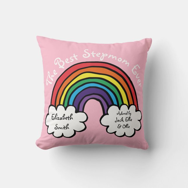 The Best Stepmom, Ever Colourful Rainbow Pink Cushion (Front)