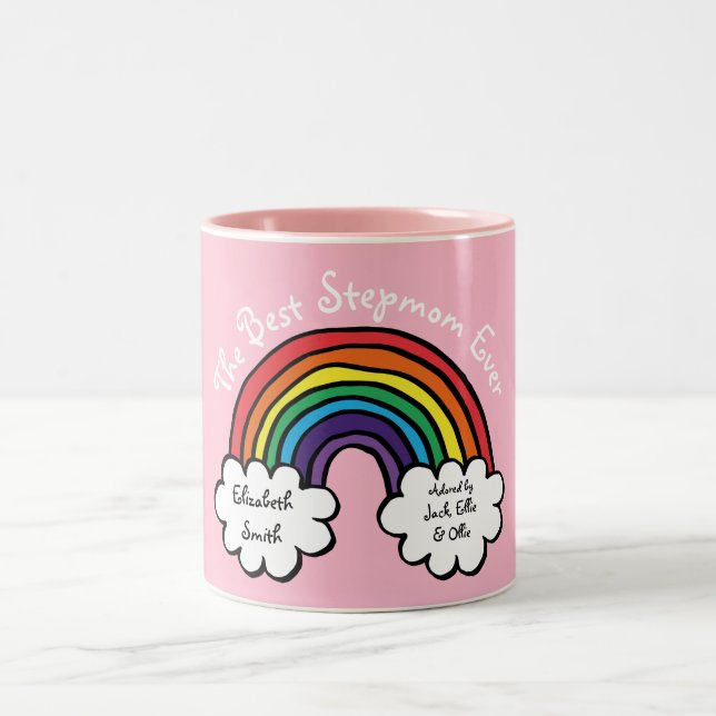 The Best Stepmom, Stepmother Ever Rainbow Pink Two-Tone Coffee Mug (Center)