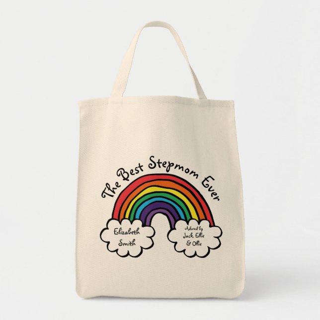 The Best Stepmom, Stepmother Ever Rainbow Tote Bag (Front)