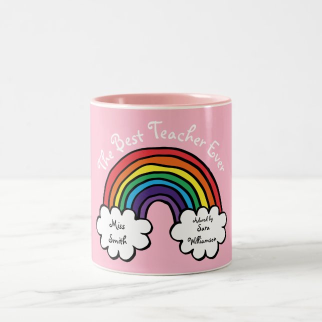 The Best Teacher Ever Rainbow Pink Two-Tone Coffee Mug (Center)