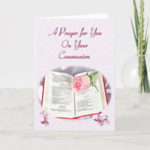 The Bible and rose prayer for Communion Card