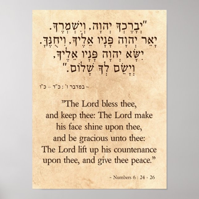 The Biblical Priestly Blessing in Hebrew & English Poster (Front)