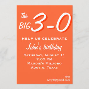the big 3-0 30th birthday invitation
