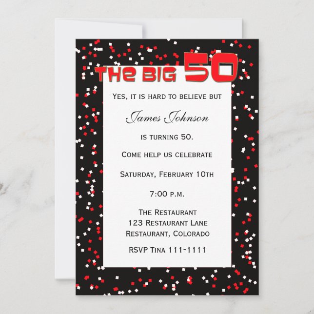 "The BIG 50" 50th Birthday Invitation on Black (Front)