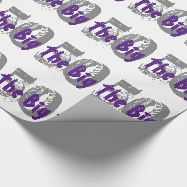 The big 50, Birthday, grey, purple text on black. Wrapping Paper (Corner)