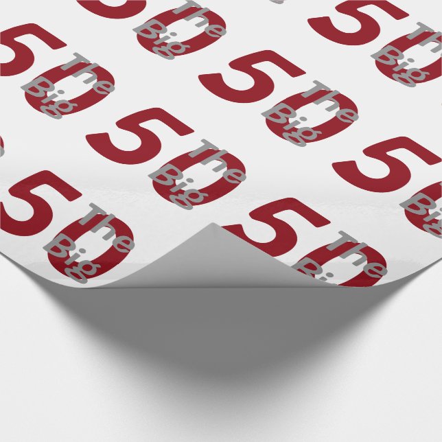 The big '50', Birthday, red, white text on white. Wrapping Paper (Corner)