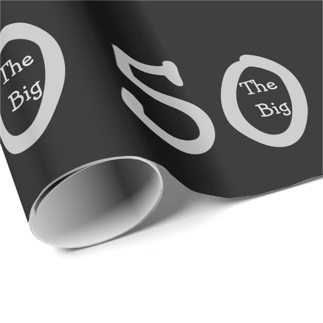 The big 50, Birthday, silver text on black. Wrapping Paper (Roll Corner)