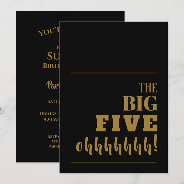 The BIG 50 Black Gold Birthday Party Invitation (Front/Back)