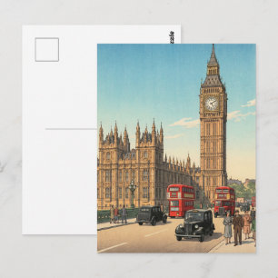 The Big Ben Clock Tower Japanese Woodblock Print Postcard