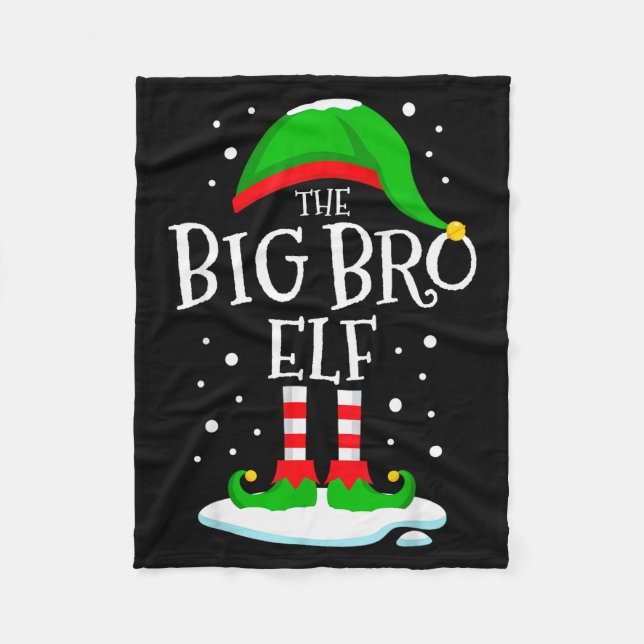 The Big Bro Elf Christmas Family Matching Xmas Bro Fleece Blanket (Front)