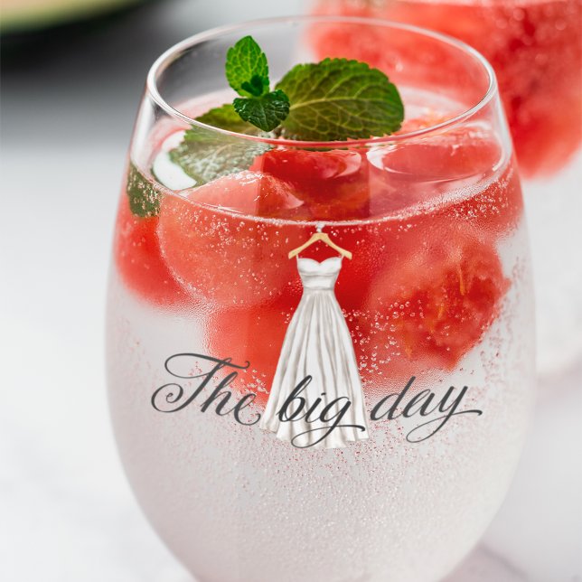 The Big Day Modern White Wedding Dress  Stemless Wine Glass (Creator Uploaded)