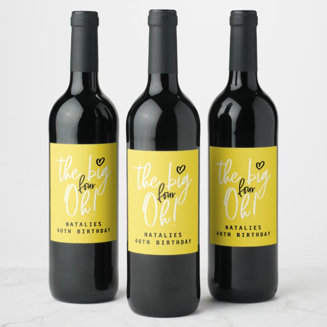 The big four oh! 40th birthday party favour wine label (Bottles)