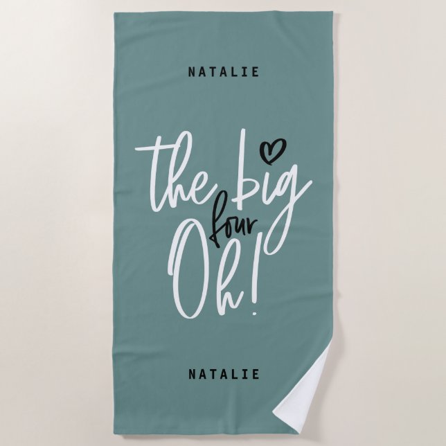 The big four oh! 40th birthday party teal girly beach towel (Front)