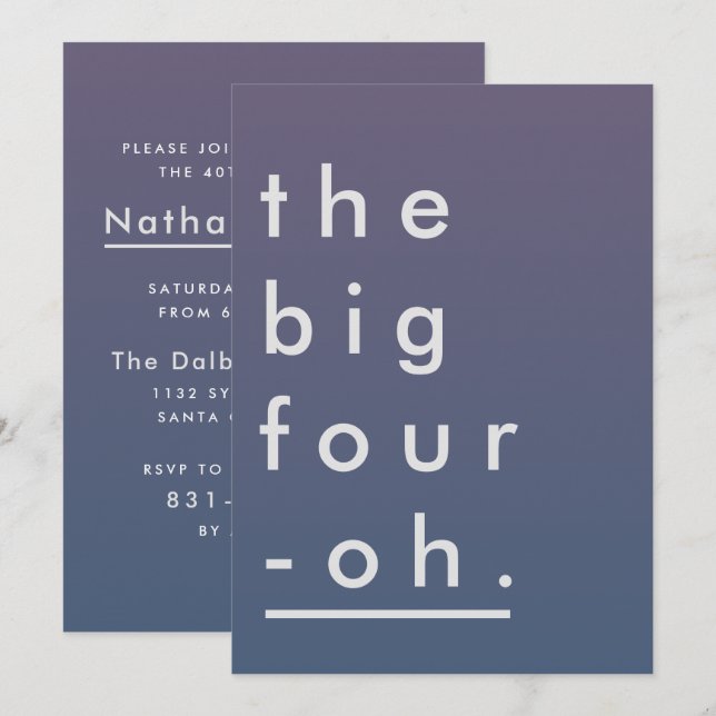 The Big Four-Oh Minimalist Modern Birthday Party Invitation (Front/Back)