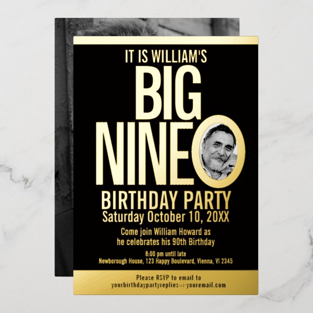 The Big Nine 0 90th Birthday graphic photo (Front/Back)