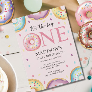 The Big One 1st Birthday Doughnut Theme Party Invitation