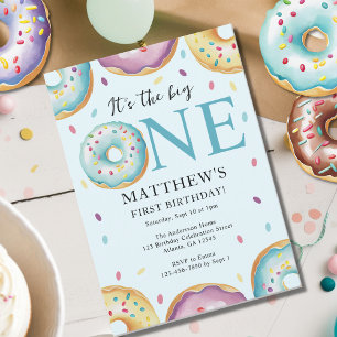 The Big One 1st Birthday Doughnut Theme Party Invitation