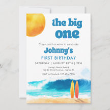 The Big One 1st Birthday Surf Beach Watercolor