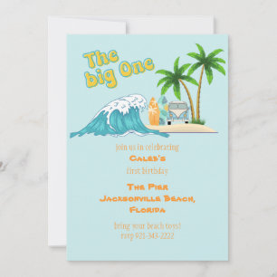 The Big One, Beach and surf birthday theme party Invitation