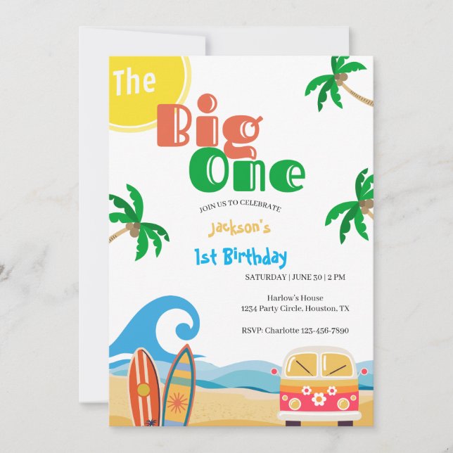 The Big One Beach Surf 1st Birthday  Invitation (Front)