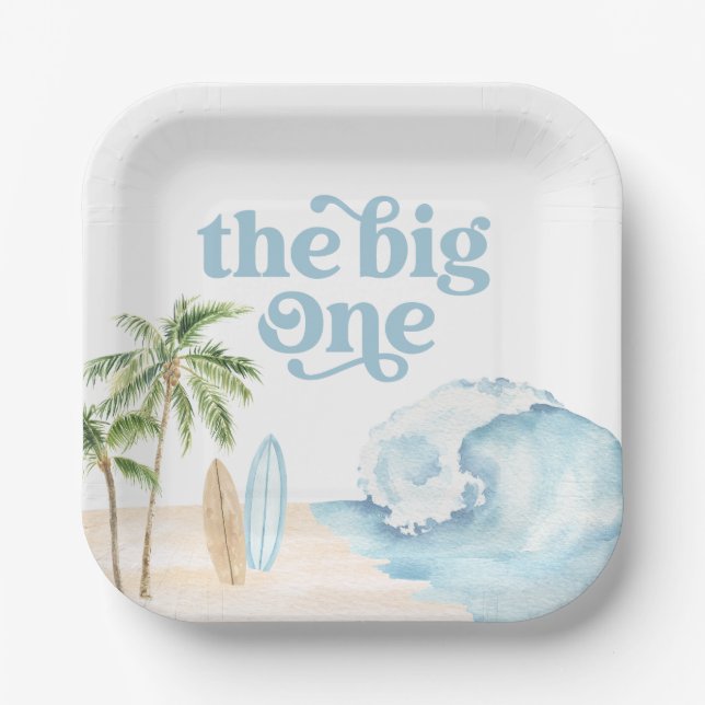 The Big One Beach Surf 1st Birthday Paper Plate (Front)