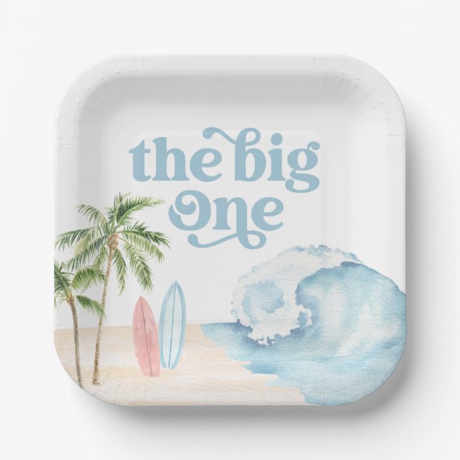 The Big One Beach Surf 1st Birthday Paper Plate (Front)