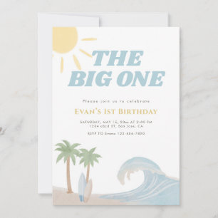 The Big One Beach Surf Summer Watercolor Coastal Invitation