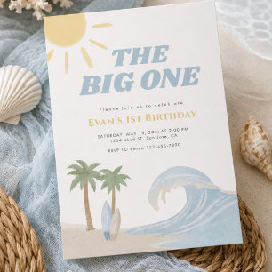 The Big One Beach Surf Summer Watercolor Coastal  Invitation