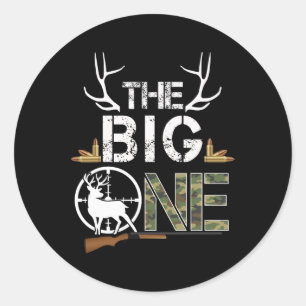 The Big One Birthday Boy Deer Hunter Camouflage 1s Classic Round Sticker