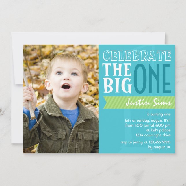 The Big One - Blue Birthday Invitation (Front)