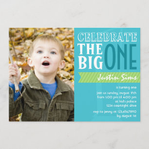 The Big One - Blue Birthday Invitation