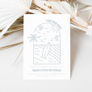 The Big One   Boy's 1st Surf Beach Birthday Invitation