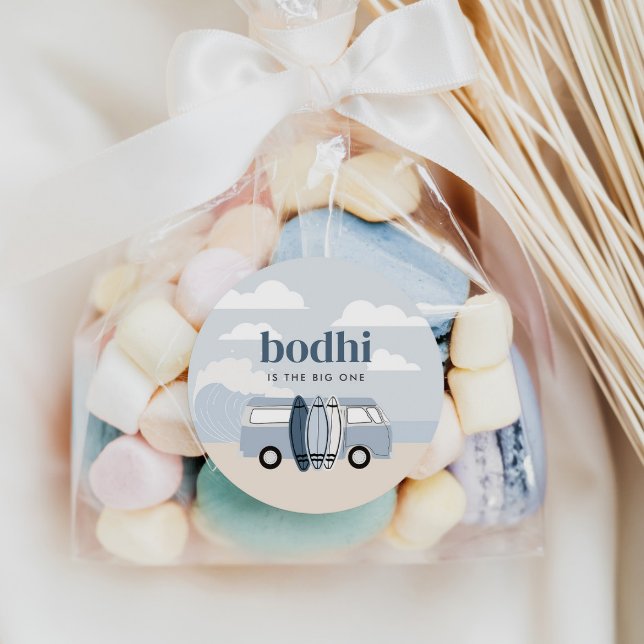 The BIG ONE Boys' Beach Surf Birthday Classic Round Sticker (Creator Uploaded)