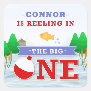 The Big One Colourful Fishing Theme 1st Birthday Square Sticker