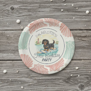 The Big One Dachshund Tropical  Surf Birthday Paper Plate
