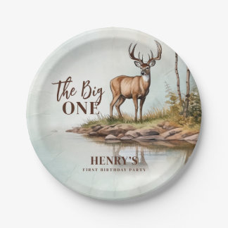 The Big ONE Deer First Hunting 1st Birthday Paper Plate