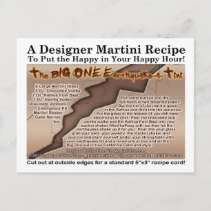 The Big One EARTHQUAKE Joke Martini Recipe Postcar Postcard