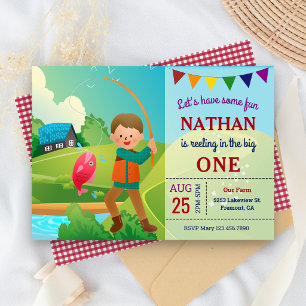 The Big One Fishing Theme Boys 1st Birthday Party Invitation