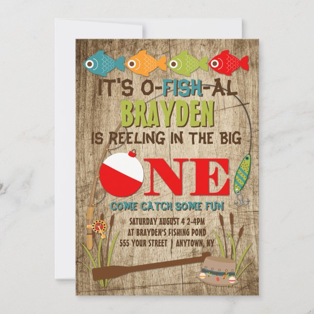 The Big One Fishing Theme Boys First Birthday Invitation (Front)