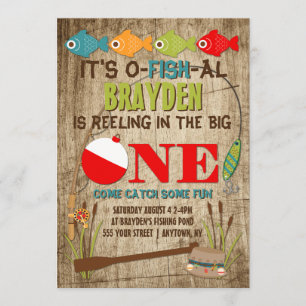 The Big One Fishing Theme Boys First Birthday Invitation