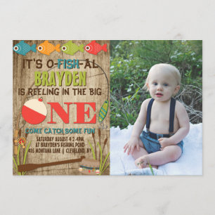 The Big One Fishing Theme Boys First Birthday Invitation
