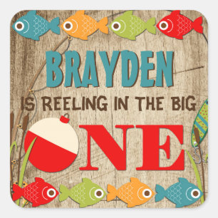 The Big One Fishing Theme Boys First Birthday Square Sticker