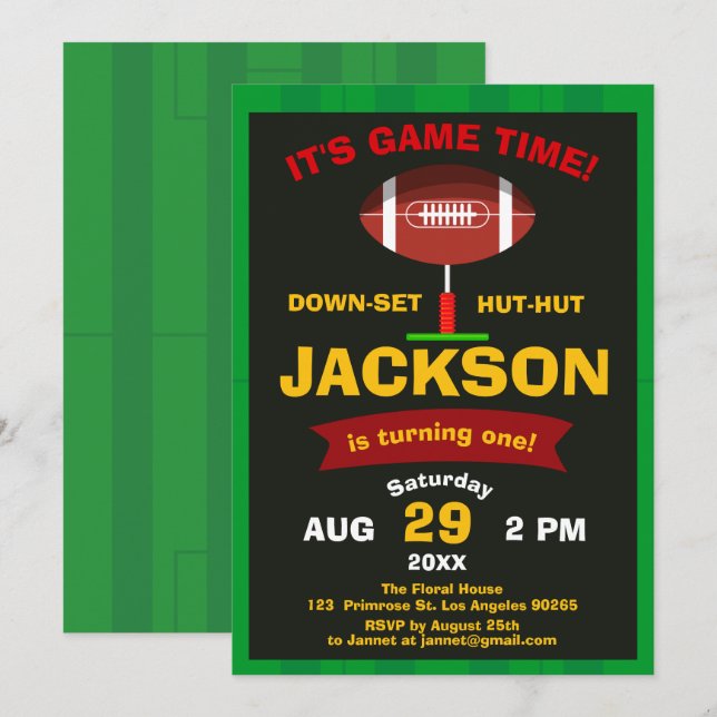 The Big One Football Field Sport Game Boy Birthday Invitation (Front/Back)